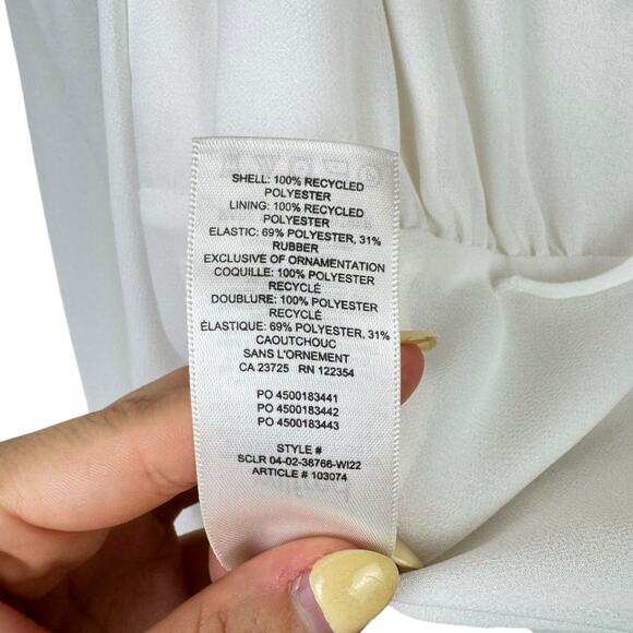 Aritzia Wilfred Duke Blouse White Sheer Long Sleeve Cropped Smocked Peasant Top - Picture 13 of 14